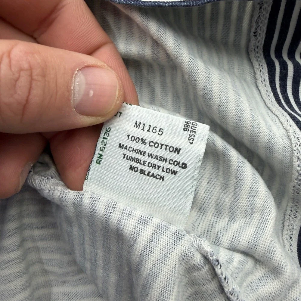 Vintage Guess Jeans USA Striped T-Shirt Georges Marciano Navy White Mens Large - Picture 7 of 9